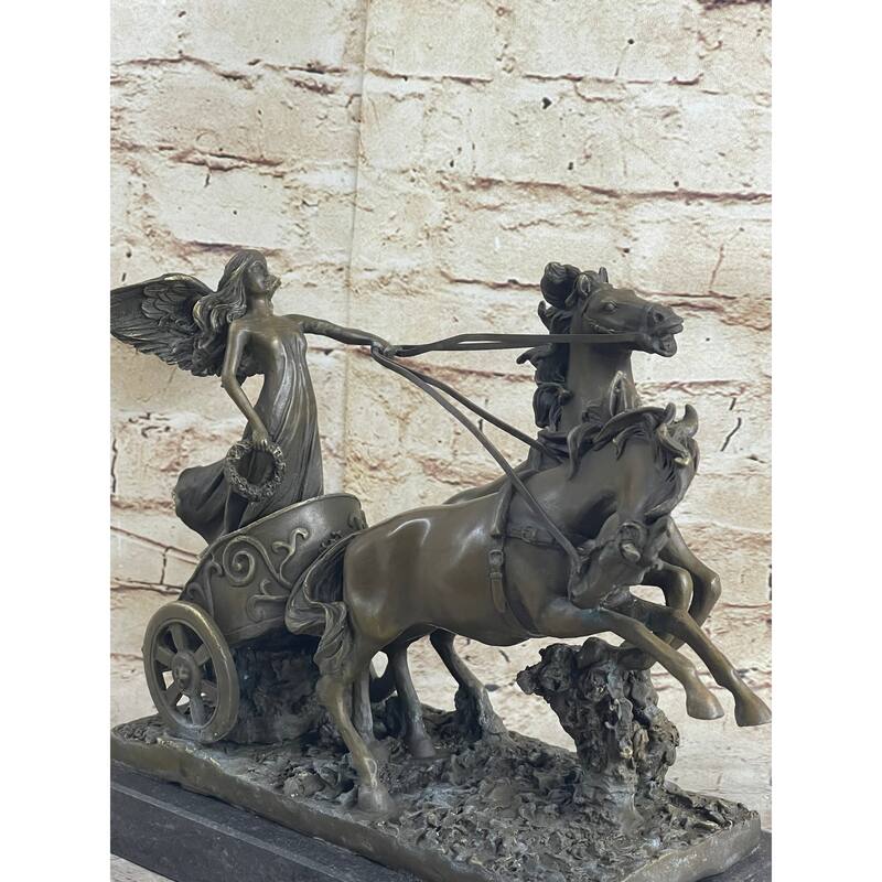 Nike Driving Chariot With Imitative Horses Bronze Sculpture Figurine Figure Decor
