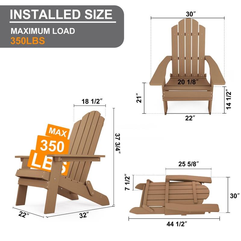 WINSOON 2-Piece All Weather HIPS Outdoor Folding Adirondack Chair with Ottoman