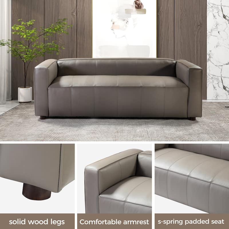 Donia Mid-Century Modern Leather 82" Curved Sofa with Wooden Legs by HULALA HOME