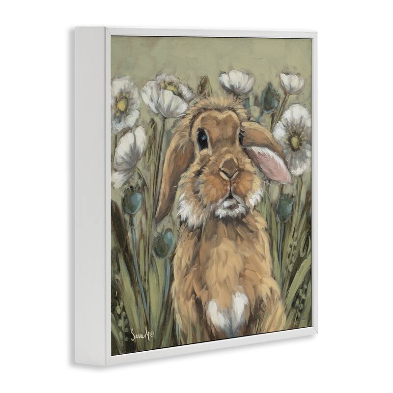 Stupell Rabbit in Poppy Garden Framed Giclee Art Design By Sara G. Designs