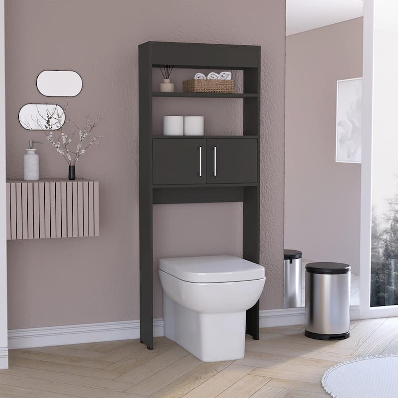 Madrid Over The Toilet Storage Cabinet Organizer With Doors and Shelves - Matte - Black