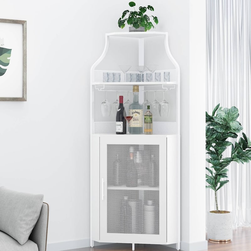 White Corner Wine Cabinet with Detachable Wine Rack