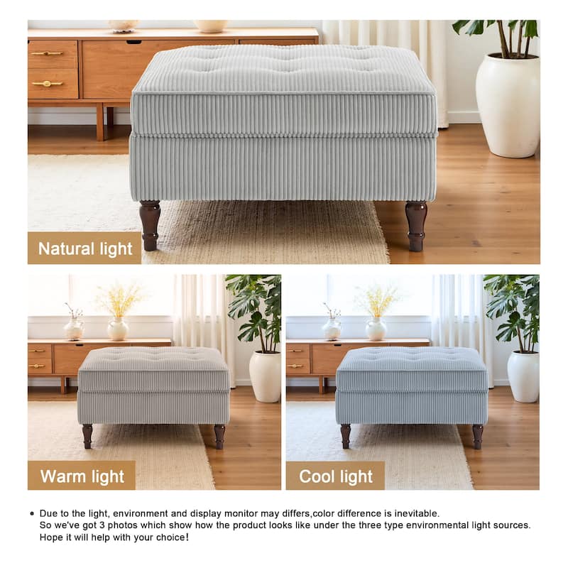 31.78" W Oversized Square Upholstered Storage Ottoman with Wooden Tray