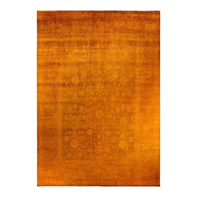 Overton Hand Knotted Wool Vintage Inspired Modern Contemporary Overdyed Gold Area Rug - 10' 10" x 15' 7"