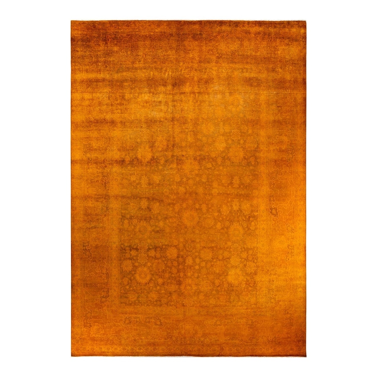 Overton Hand Knotted Wool Vintage Inspired Modern Contemporary Overdyed Gold Area Rug - 10' 10" x 15' 7"