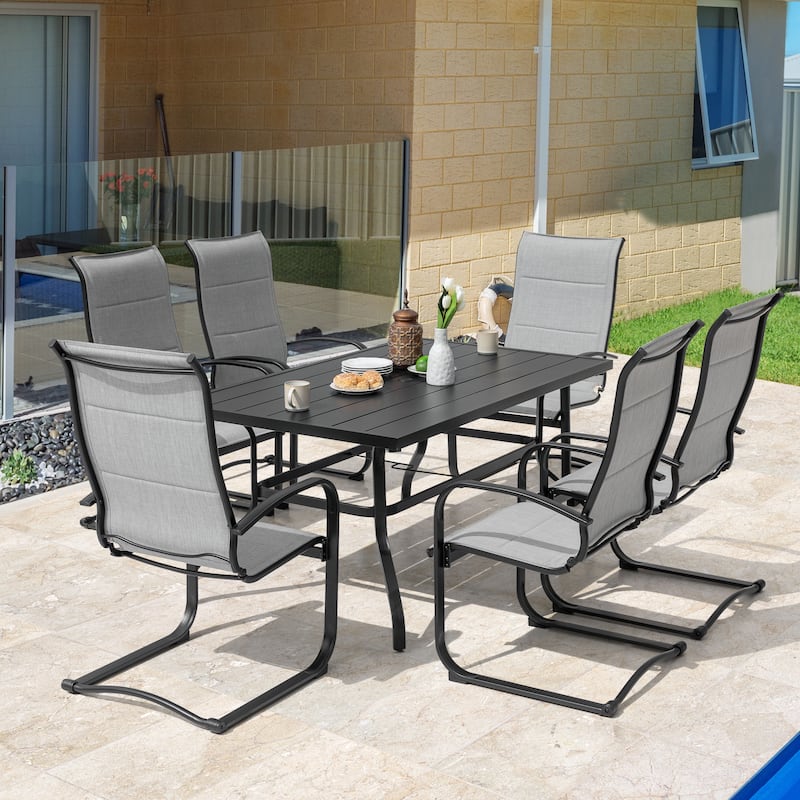 7-Piece Metal Padded Textilene Patio Dining Set with Umbrella Hole - Grey