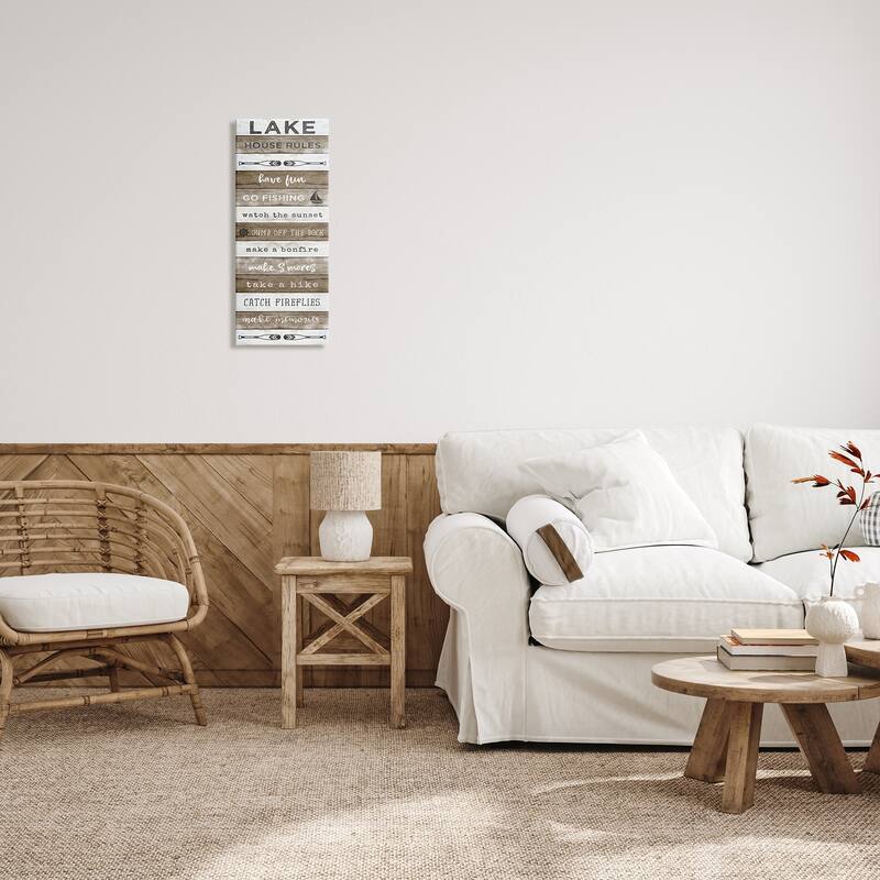 Stupell Lake House Rules List Rustic Pattern Boat Oars Canvas Wall Art - White