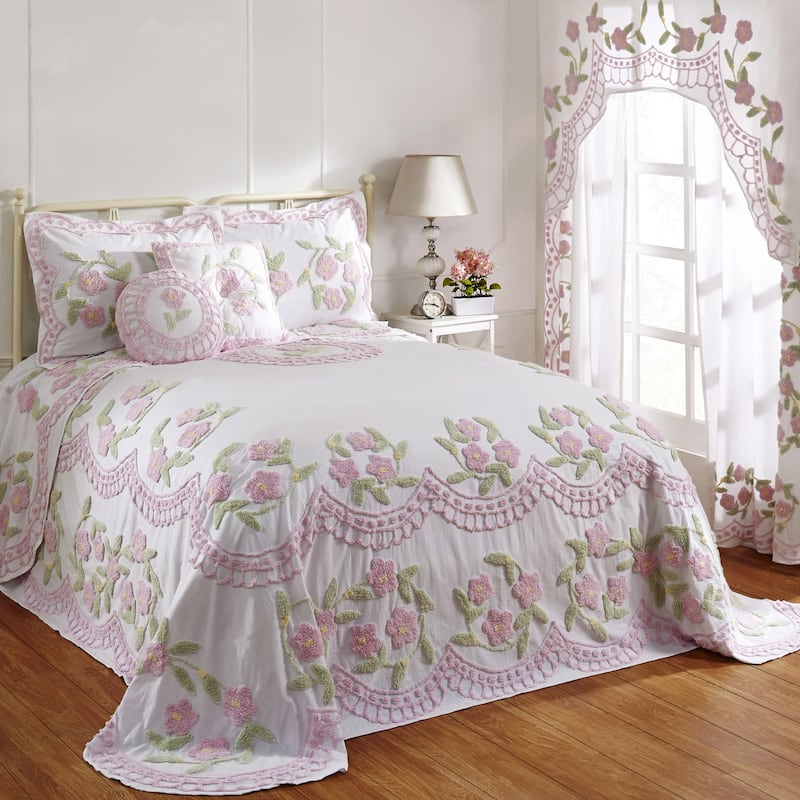 Better Trends Bloomfield Floral Tufted Chenille Cotton Bedspread - Rose - Full