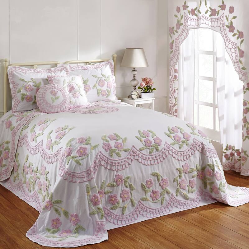 Better Trends Bloomfield Bedspread Set, Floral Design 100% Cotton Tufted Chenille Machine Washable Tumble Dry - Rose - Twin