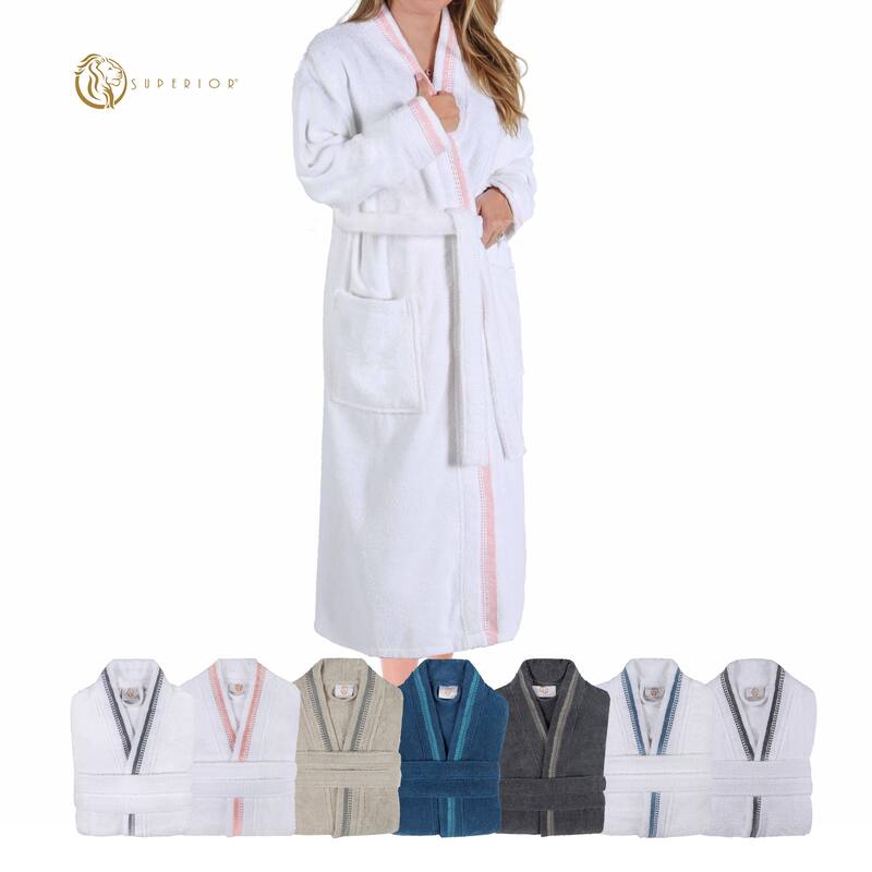Superior Unisex Turkish Cotton Terry Kimono Bathrobe with Embroidery Robe