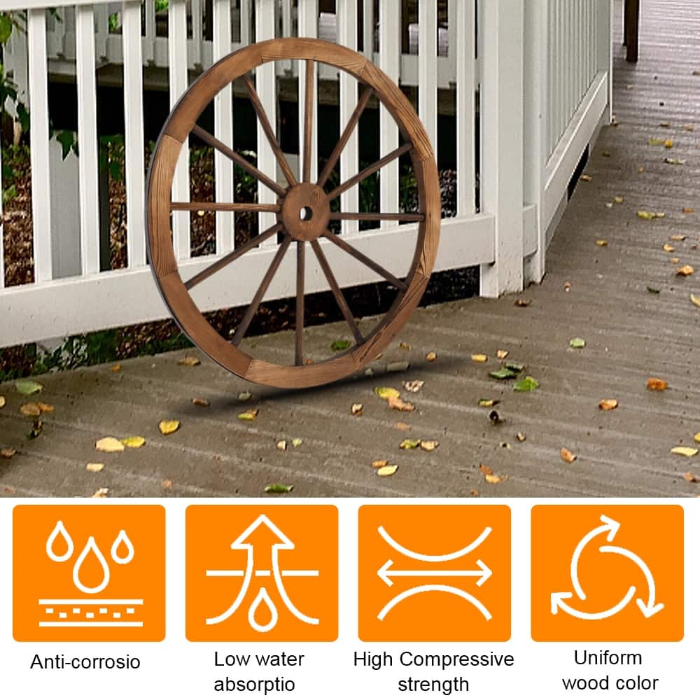 2pcs 30-Inch Garden Art Wall Decor Wooden Wagon Wheel Brown