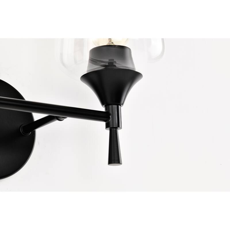 Matte Black 2-Light Modern Vanity Light with Clear Wine Glass Shades