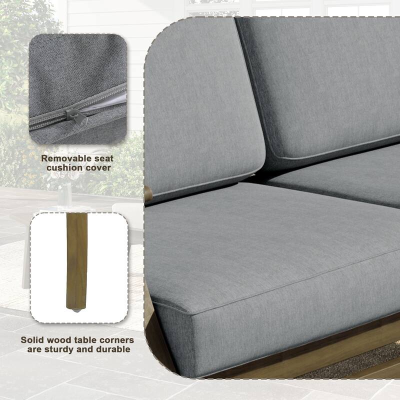 Outdoor Teak Wood Loveseat Sofa with Water-Resistant Cushions