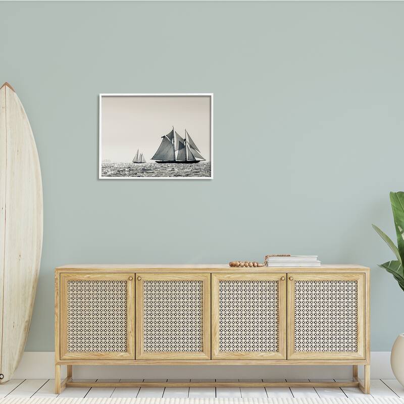Stupell Grand Ocean Ships Nautical Sailing Scene Muted Photography Framed Wall Art