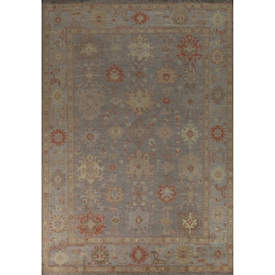 Hand Knotted Oriental 100% Wool Carpet Transitional All-Over Greys & Charcoal Oushak Area Rug - 11' 9'' X 8' 8''