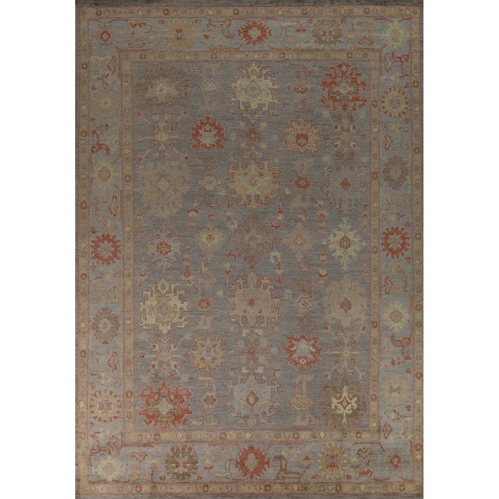 Hand Knotted Oriental 100% Wool Carpet Transitional All-Over Greys & Charcoal Oushak Area Rug - 11' 9'' X 8' 8''
