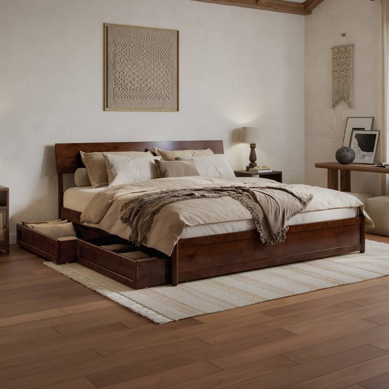 Norla Wood Platform Bed with Storage Drawers - King - Walnut