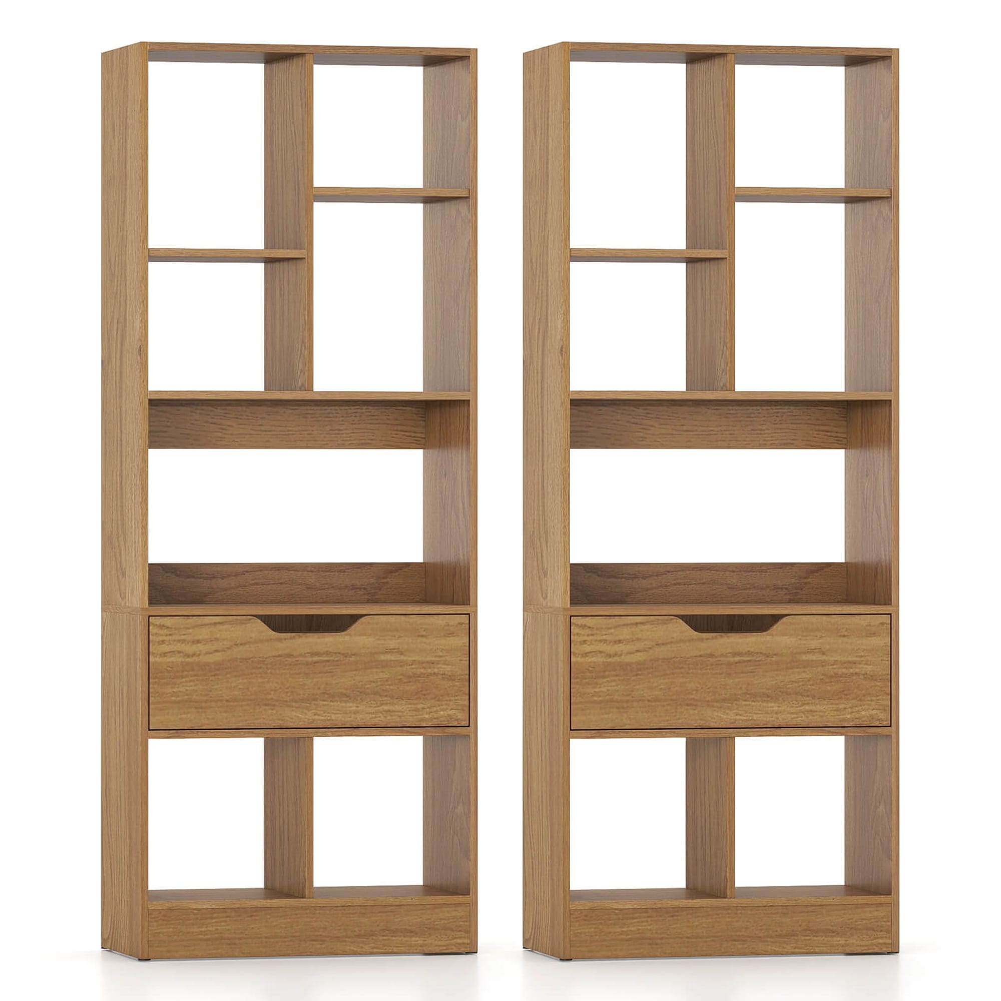 1/2 PCS 5-Tier Wooden Bookcase w/7 Open Cubes for Home & Office