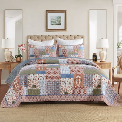 3 Pcs Floral Patchwork Quilt Bedspread Set
