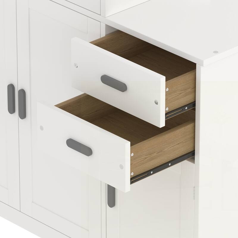 Wood Platform Bed with Sample Bookshelf and Movable Wardrobe