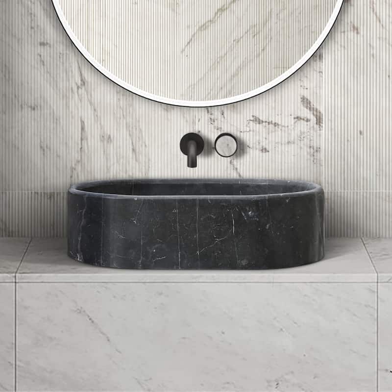Roomfitters Marble Bathroom Vessel Sink, Natural Stone Countertop Wash Basin, Oval Matte Vanity Bowl, Dark Grey - Dark Gray