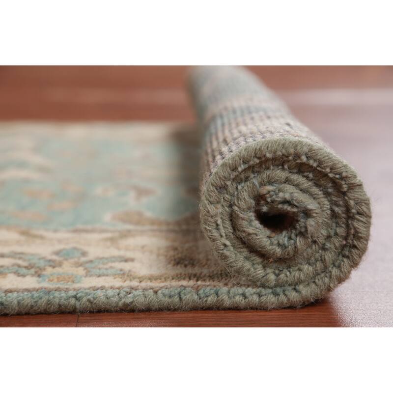 Light Blue Oushak Oriental Runner Rug Handmade Bedroom Wool Carpet - 2'6" x 10'0"