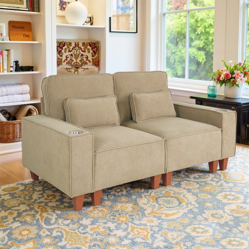 70.9” Chenille Couches, Modern Sofa Couch with 2 Cup Holder and Pillows for Living Room/Bedroom/Office/Apartment