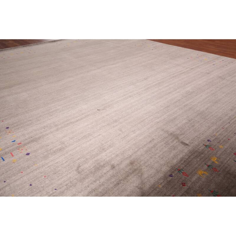 Striped Brown Gabbeh Oriental Area Rug Hand-Knotted Wool Carpet - 8'2" X 9'2"