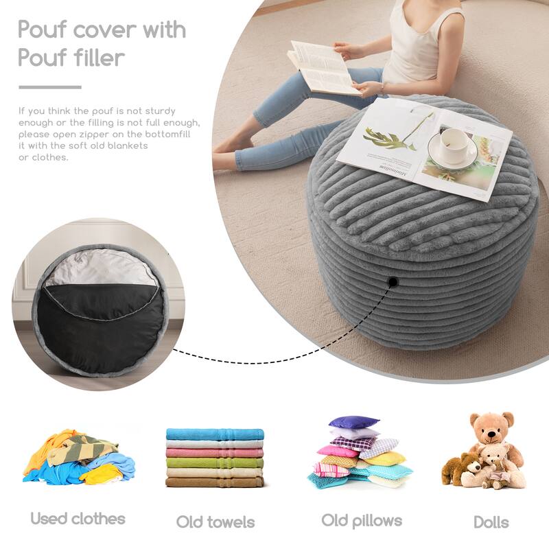 Round Corduroy Pouf Ottoman 20-inch/26inch