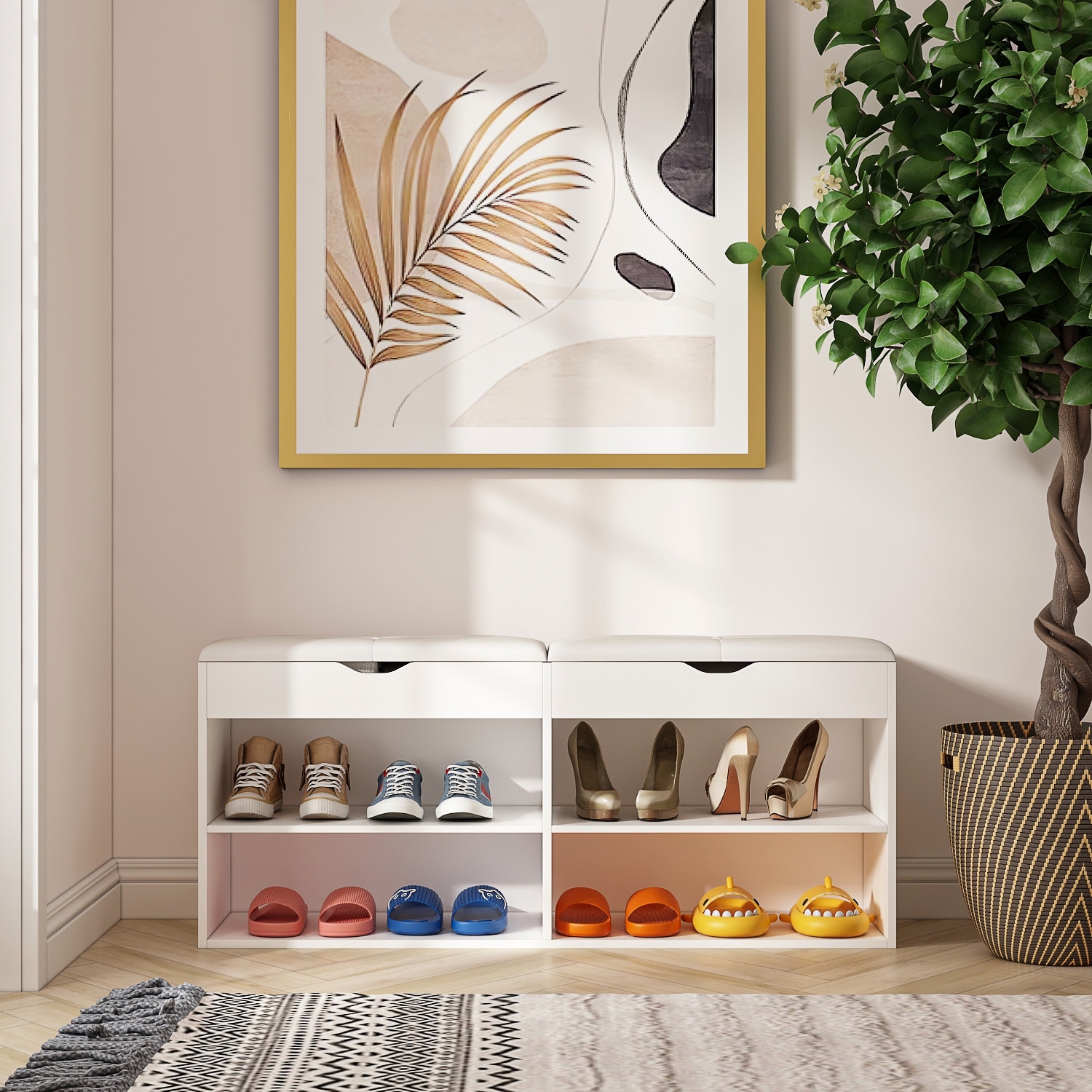 Open shoe shop storage bench