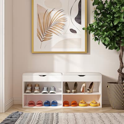 Shoe Storage Bench Padded Cushion Entryway Bench with Flip-Open Box - 47.2"Wx21.2"D