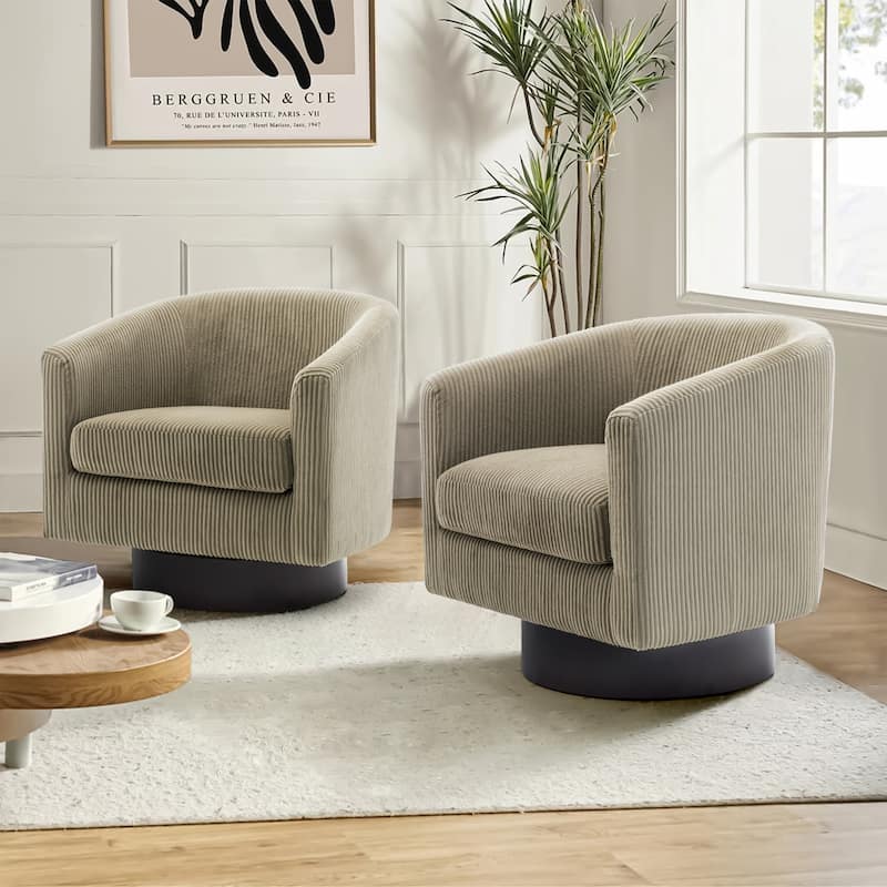 Modern 360° Swivel Barrel Accent Chairs by DREAMSIDEA - 2 SET - CAMEL CORDUROY