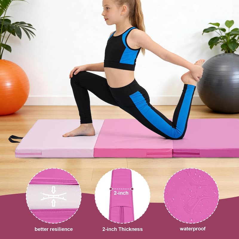 Zenova Gymnastics Mat 6' x 3' x 2" Four Fold Folding Exercise Mat with Carrying Handles