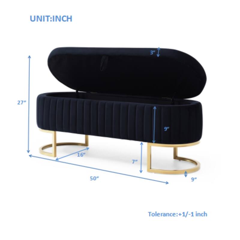 Homy Casa Velvet Storage Bench with Gold Metal Legs, Bedroom Entry