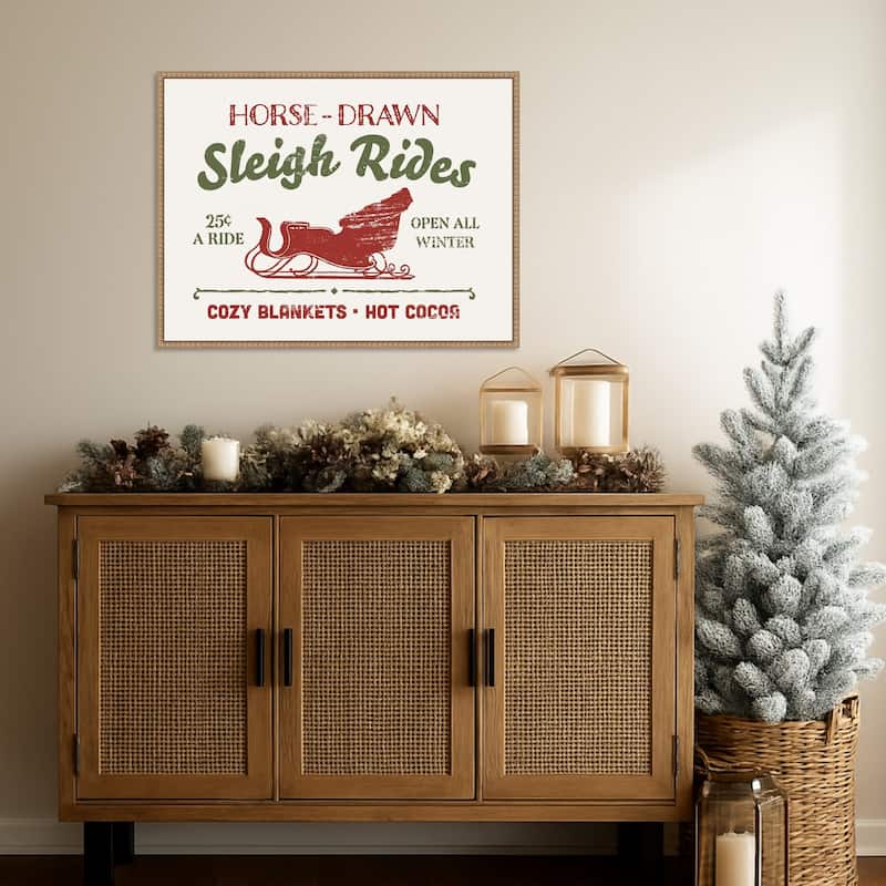 Christmas Farm Sign III by Victoria Barnes Framed Canvas Wall Art Print - Sylvie Beaded Rustic Natural