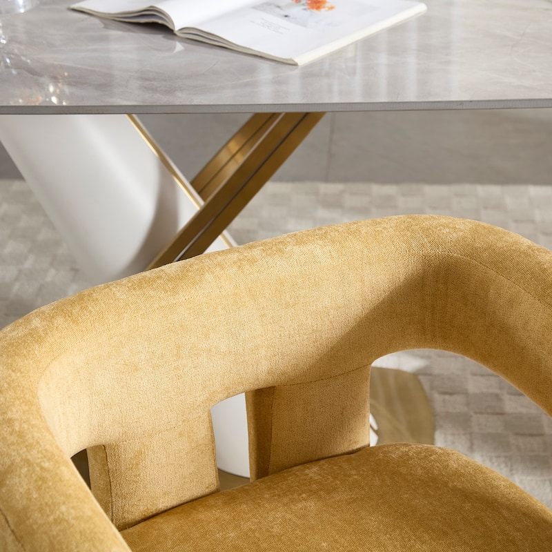 Chenille Fabric Upholstered Barrel Chair Set of 2 with Solid Wood Frame and Ergonomic Back Support