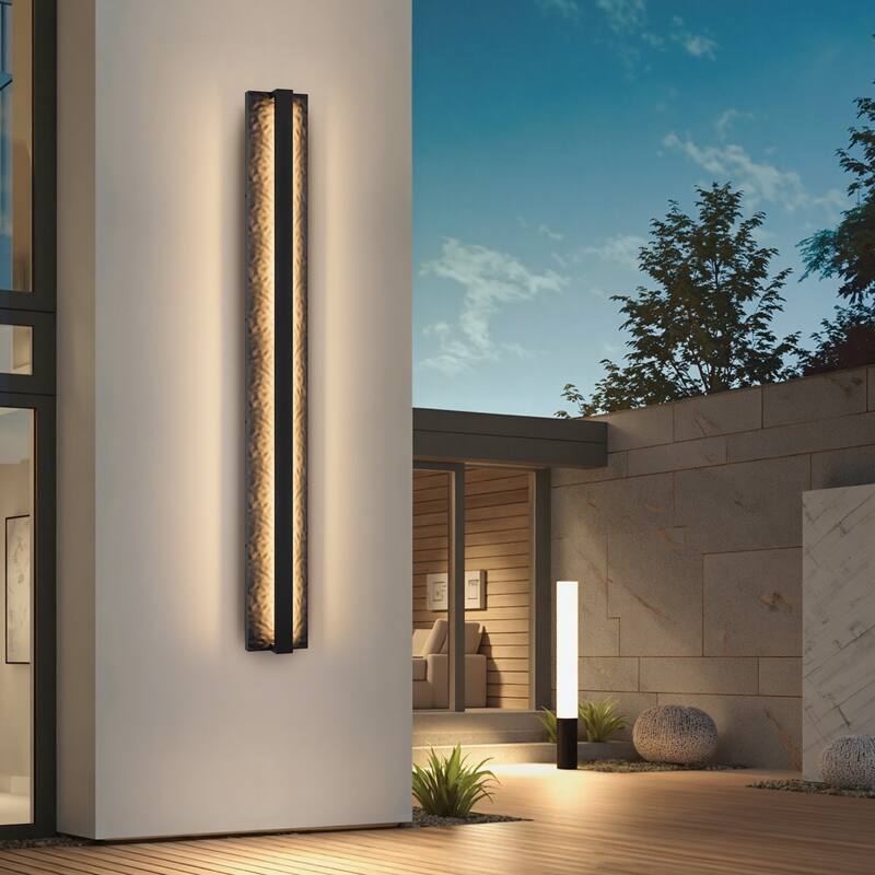 Outdoor LED Wall Light Handmade Textured Linear Black Wall Sconces - 39.4inch