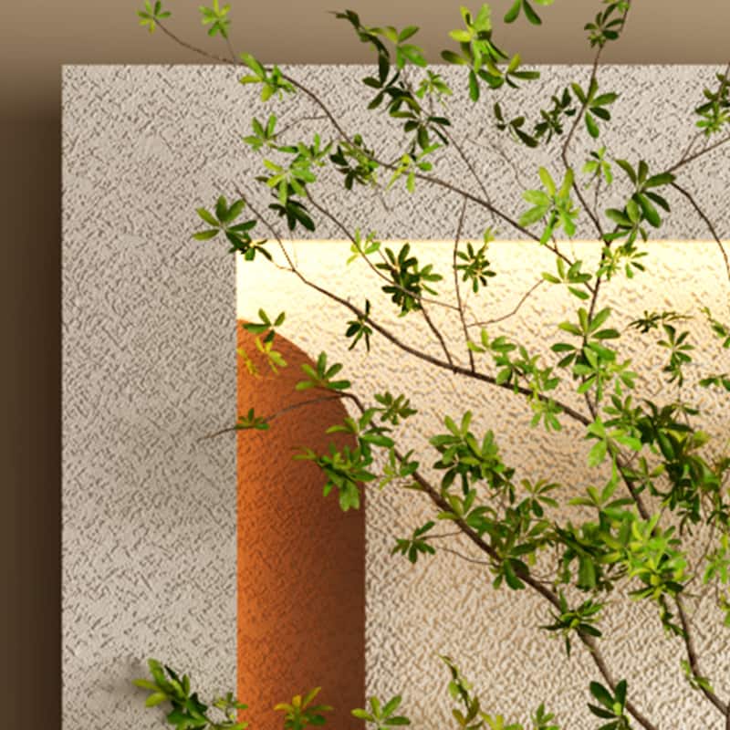 Adjustable 3-Color LED Sandstone Wall Decor with Simulated Green Plants, Glass Vase & Rabbit Statue, Remote Control Light Strips