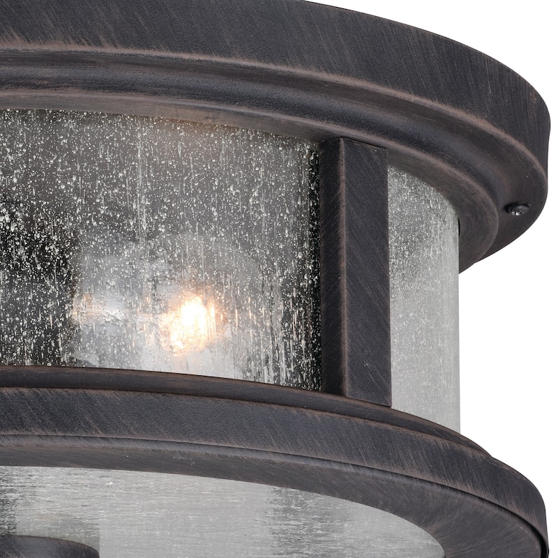 Cumberland Iron Bronze Rustic Outdoor Flush Mount Ceiling Light with Edison Bulbs - 13-in W x 6-in H x 13-in D