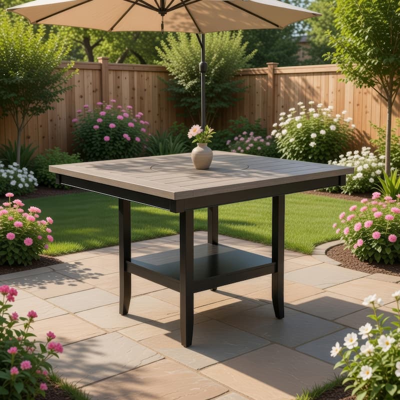 Filu Counter Height Dining Table, Lazy Susan, 48 Inch Gray Top - Black, Light Gray