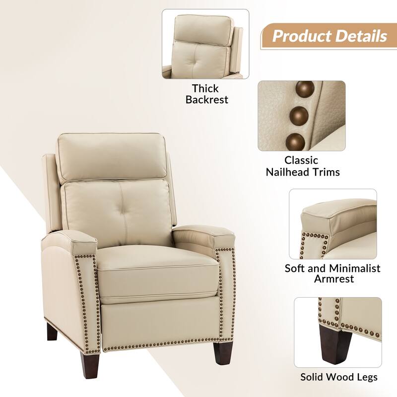 Gaspar Mid-Century Modern Pushback Recliner with Nailhead Trim by HULALA HOME