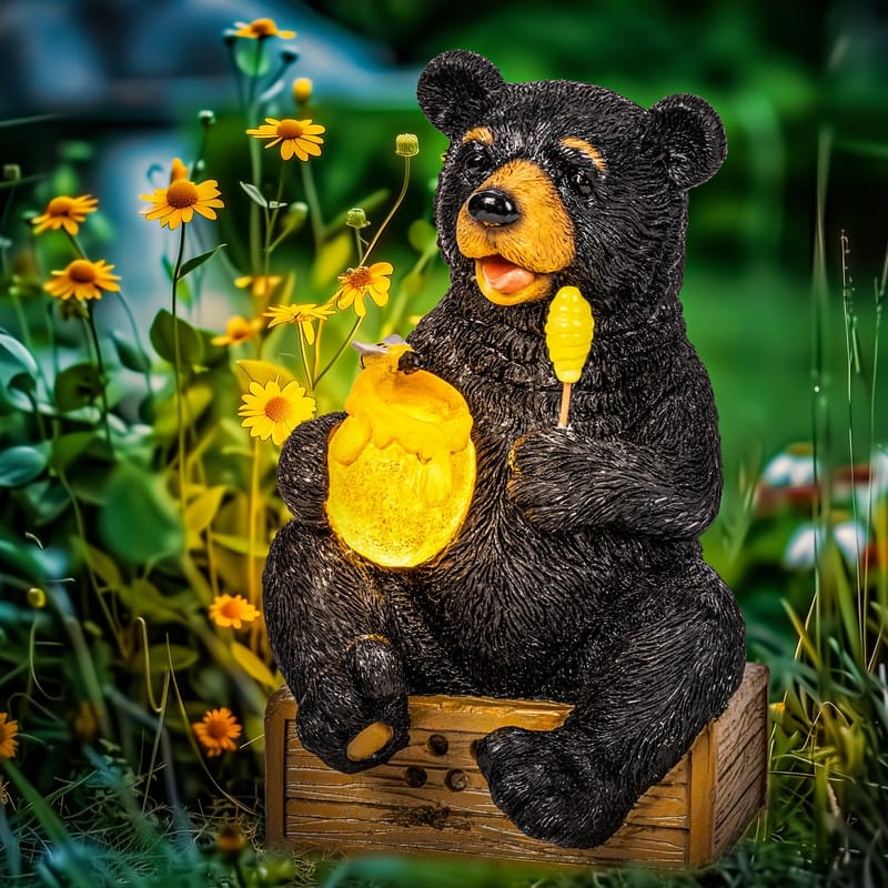 Solar Honey Bear Statue for Charming Outdoor Decor with LED Lights - 5 in. x 5 in. x 9 in.