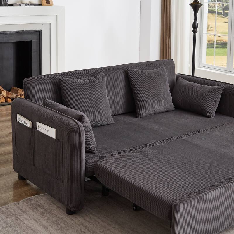 66 Inch Sleeper Sofa Bed Adjustable Sleeper With Pullout Bed 4 Pillows And Side Pockets Soft Convertible