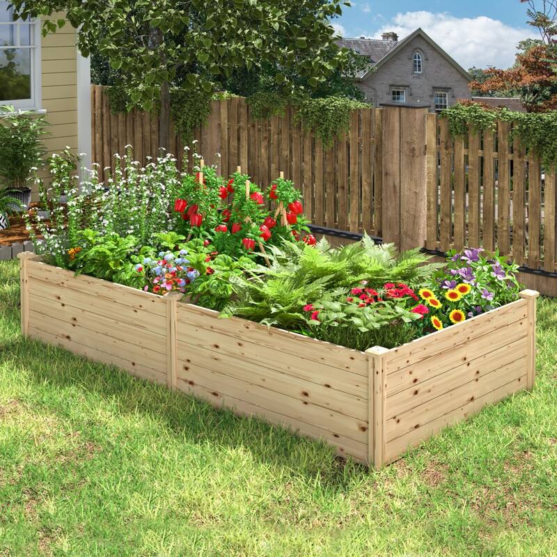 VEIKOUS Natural Wood Raised Garden Bed, Outdoor Planter Box for Vegetables, Flowers, Herbs, Natural Brown - 43cu.ft