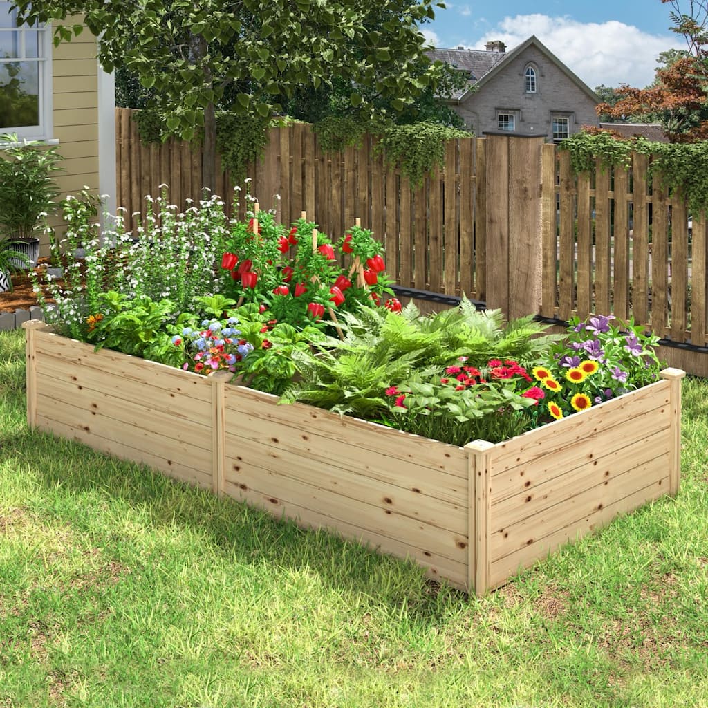 VEIKOUS Natural Wood Raised Garden Bed, Outdoor Planter Box for Vegetables, Flowers, Herbs, Natural Brown