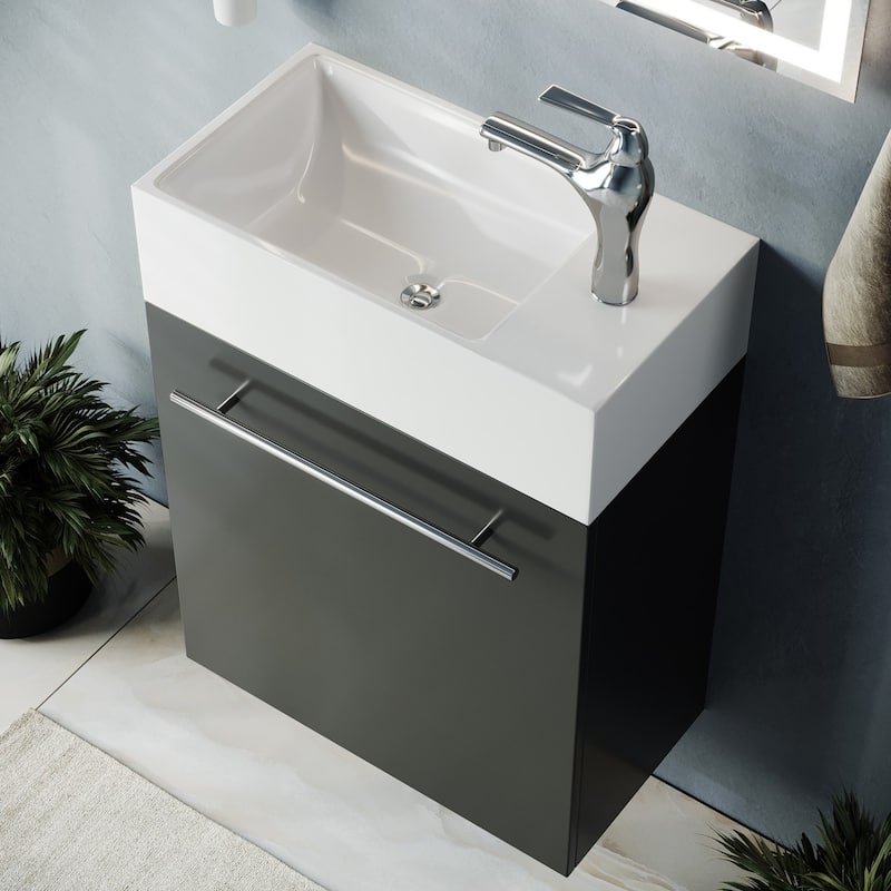 Wall Mount Cabinet Sink Dandi 17.75" White Porcelain Sink with Faucet, Drain with Overflow and Towel Bar Renovators Supply - N/A