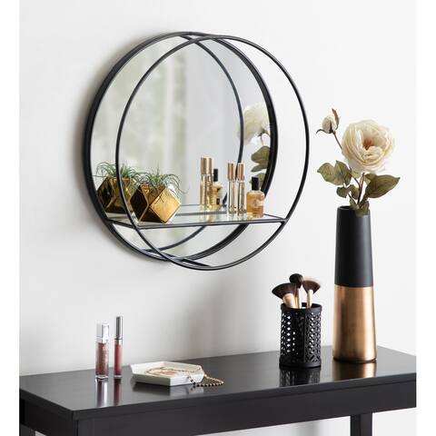 Kate and Laurel Kei Modern Round Accent Mirror With Shelf - 19" Diameter