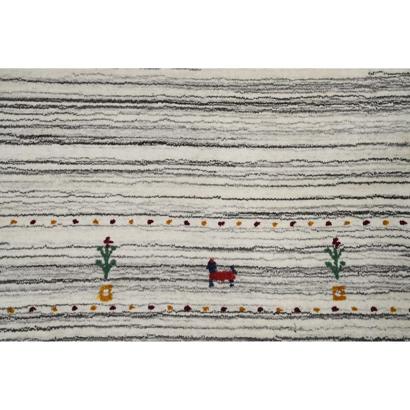 Hand Knotted Oriental 100% Wool Carpet Tribal Animal Pictorial Beige & Ivories Gabbeh Area Rug - 4' 11'' X 3' 0''