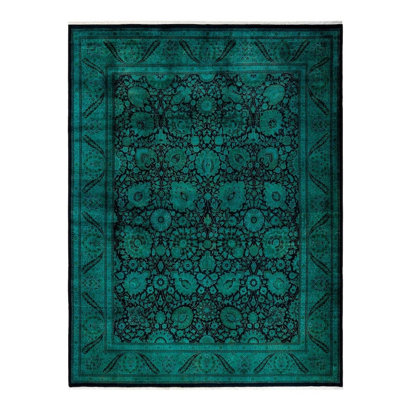 Overton Hand Knotted Wool Vintage Inspired Modern Contemporary Overdyed Green Area Rug - 8' 1" x 10' 9"