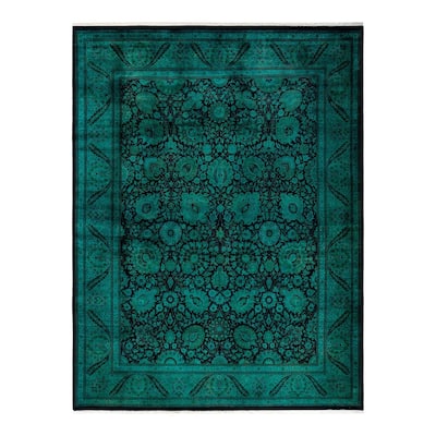 Overton Hand Knotted Wool Vintage Inspired Modern Contemporary Overdyed Green Area Rug - 8' 1" x 10' 9"